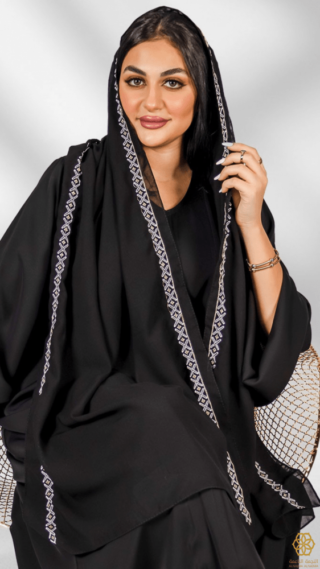 طرحه تطريز - أسود وأبيض